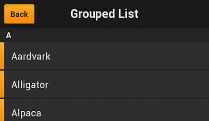 Screenshot of Feathers Grouped List component